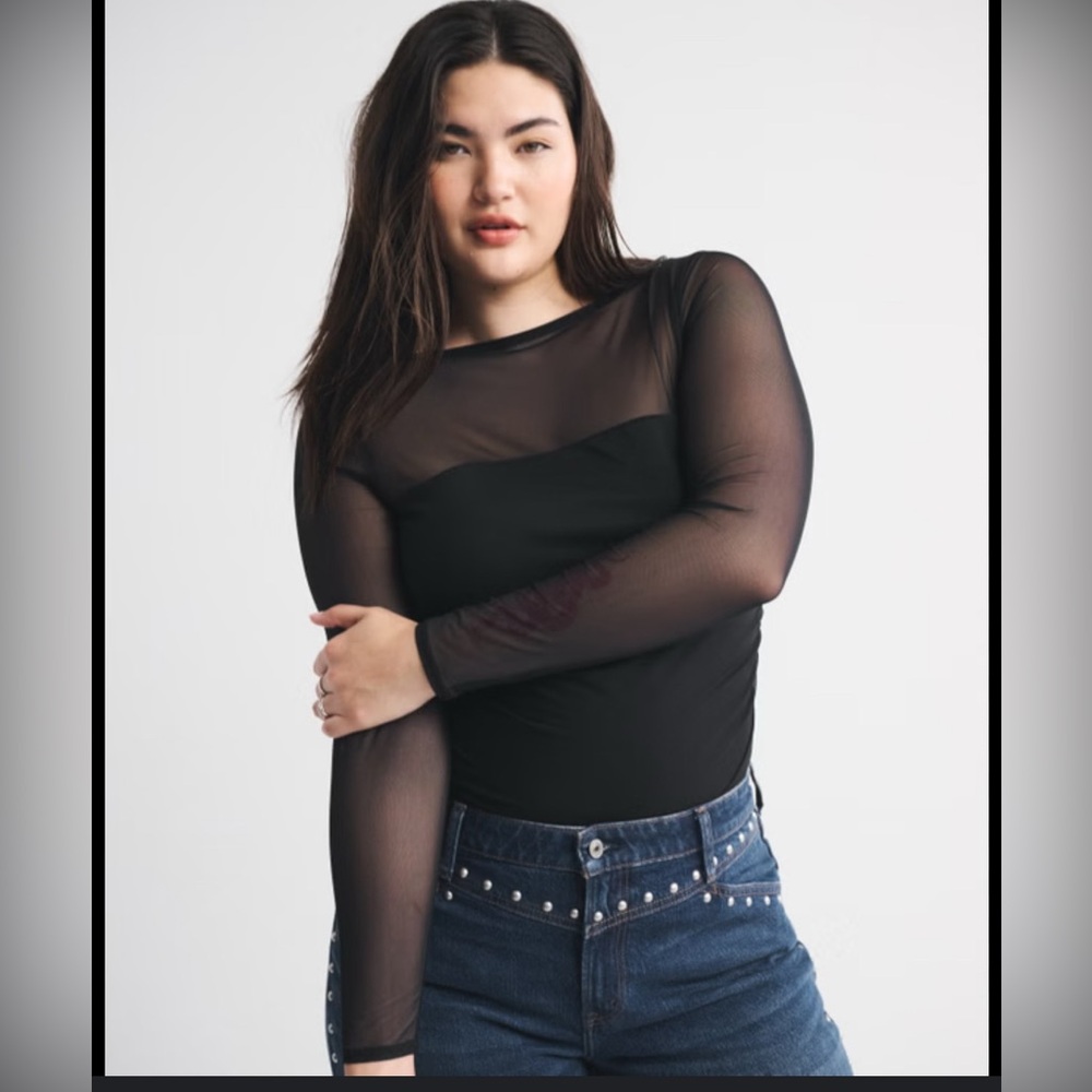 Abercrombie & Fitch Black Sheer Sleeve Bodysuit
